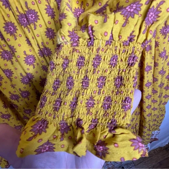 In Loom Floral Gold Yellow Purple Maxi Dress L BohoFestival SummerFairycore NWOT - Picture 9 of 15